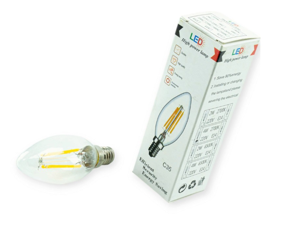 лампа светодиодная 220V E14  4W G45 3000K Filament теплый белый