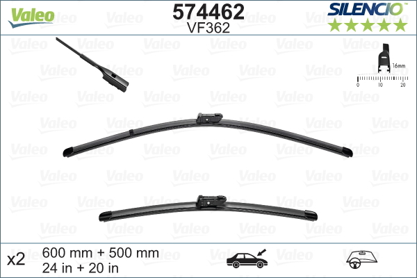 Комплект склоочисників SILENCIO FLAT BLADE SET / безкаркасні / 600 • 500 мм. / + спойлер /