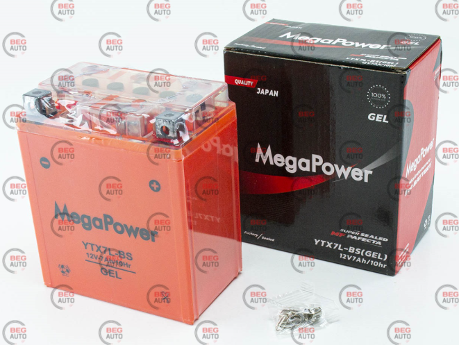 акб 12V7A (112x68x130) высокий гелевый MEGA POWER (2,2 кг) оранжевый