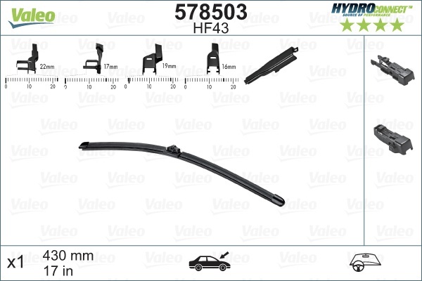 Склоочисник VALEO / безкаркасний / 430 мм. / 578503 - зображення 1