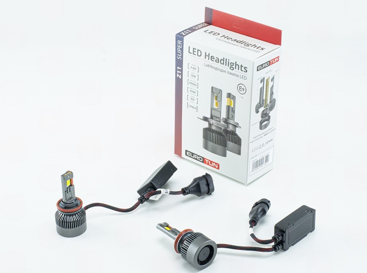 лампа LED H8/H9/H11/H16 12V-24V 120W EUROTUN Z11 20000L 6500K CAN BUS радиатор с вентилят.
