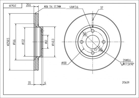 диск тормозной пер. Renault Megane I, Kangoo I, Symbol (259mm21mm)  (HART)