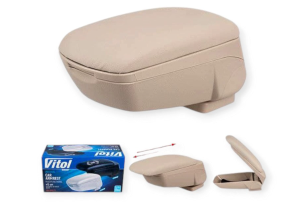подлокотник - универсальный пластик/кожзам Vitol сдвижной бежевый HJ48018 - зображення 4