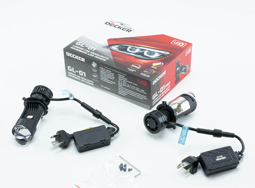 лампа LED H4 12V GL-01 PRO 6000K 65W 9000L радиатор + вентилятор+линза