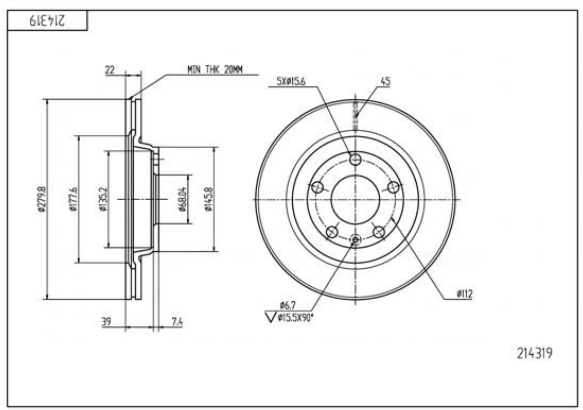 диск тормозной пер. VW Passat B5, Audi A4 (96-00), (280mmx22mm) (HART)