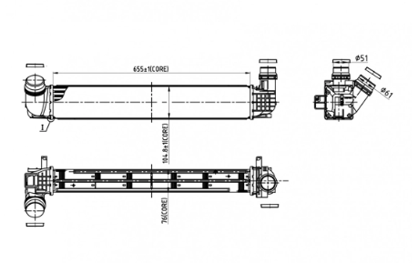 радиатор интеркулера Renault Scenic III, Megane III 1.9D/2.0TCei 08->  (HART)