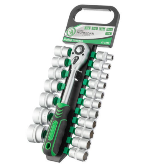 набор головок 1/2"  19 шт,  8-32 мм с трещеткой (планшет)