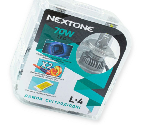 лампа LED H4 12V Nextone L4 70W 6000K 18000L радиатор+вентилятор+обманка