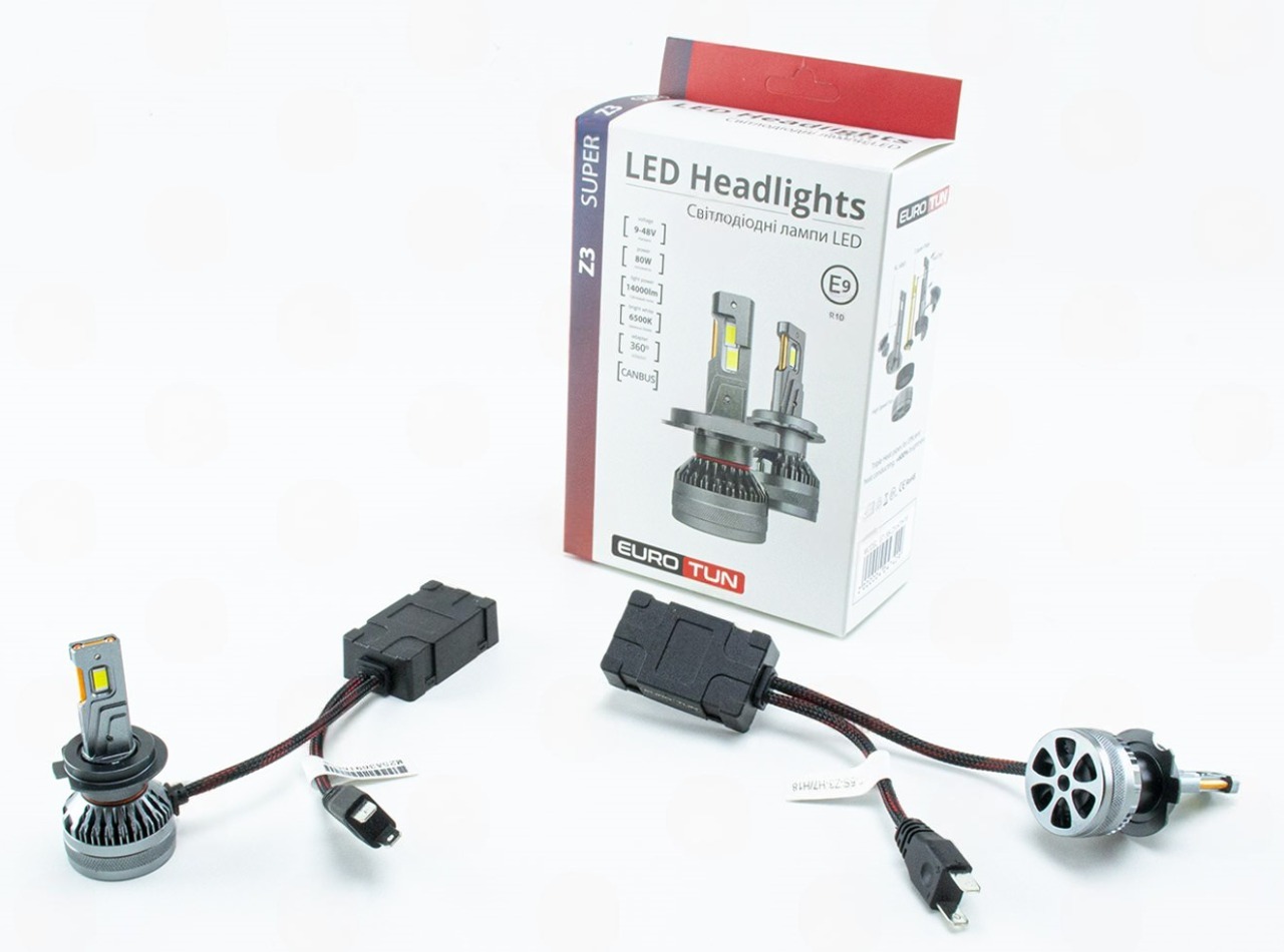 лампа LED H7 12V-24V  80W EUROTUN Z3 14000L 6500K CAN BUS радиатор с вентилят.