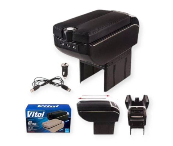 подлокотник - универсальный пластик/кожзам Vitol сдвижной черный