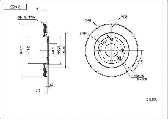 диск тормозной пер. Citroen Berlingo (96-11) (266mmx20,5mm)  (HART)