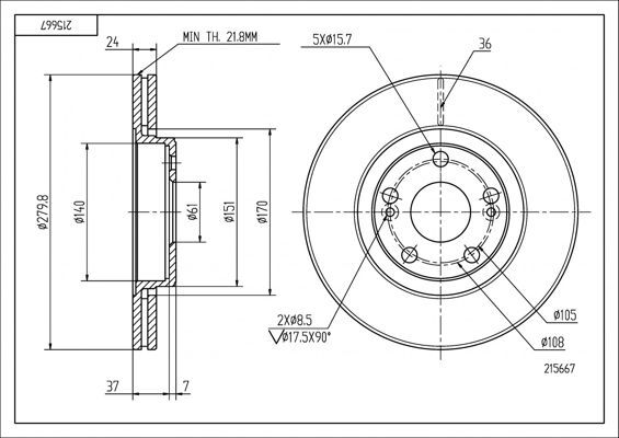 диск тормозной пер. Renault Espace, Laguna, Scenic (280x24mm) 98->  (HART)