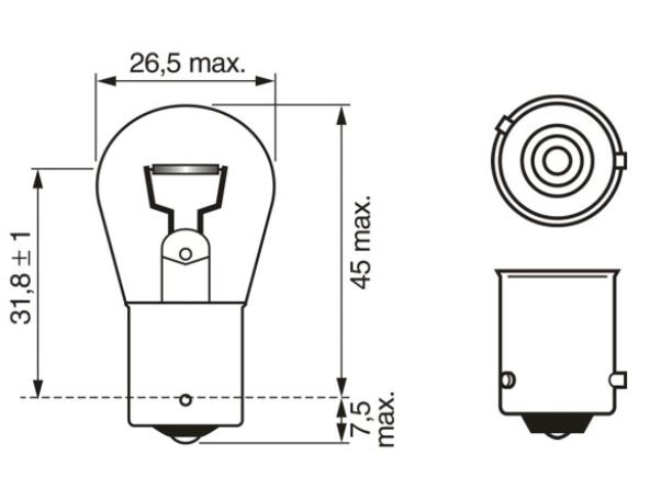 лампа A 24V PY21W BAU15s BOSCH Yellow смещен.цоколь 1987302703 - зображення 2