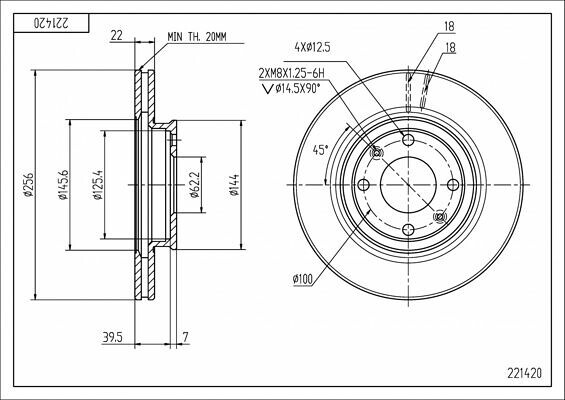 диск тормозной пер. Hyundai Accent, i20, Kia Rio 05-> (d256x22mm)  (HART)