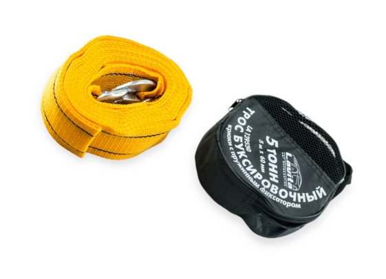 трос буксир. лента   5 т х 5,0м х 60мм крюк/оранж/сумка/полипропилен Lavita