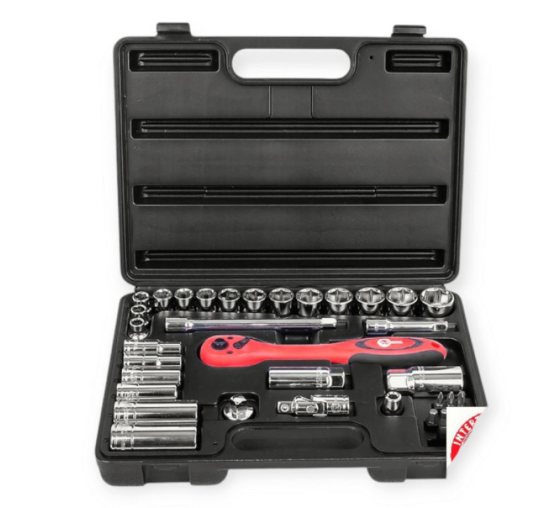 набор инструмента  3/8"  39 шт, 8-22 мм с трещ., удленит., кардан, свечн., удлин. головк, биты Тайва ET-6039 - зображення 2