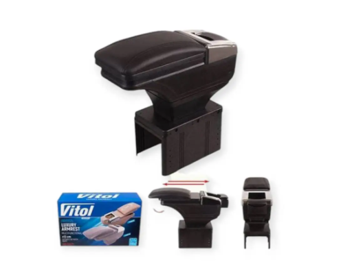 подлокотник - универсальный пластик/кожзам Vitol сдвижной пепельница подстаканник черный