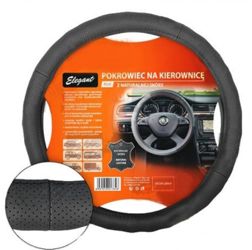 чехол руля  L  кожа  (39 - 41 см)  черный Elegant  3 перфор. вставки
