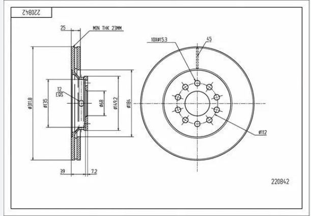 диск тормозной пер. Audi A4/A6/VW Passat (00-09) (312mm25mm)  (HART)