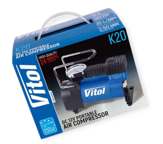 компрессор Vitol   7атм/35л/12А/1м шланг/прикур/сумка K-20 - зображення 2