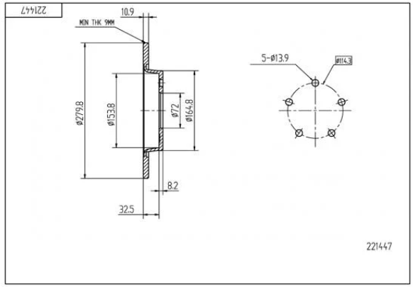 диск тормозной зад. Mazda 3 (03-14), Mazda 5 (05->) (280x11)  (HART)