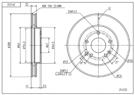 диск тормозной пер. MB C-Class W203 (288x25) 00->  (HART)