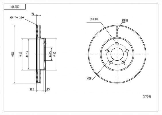 диск тормозной пер. Ford Mondeo 00-> (d300x24mm)  (HART)