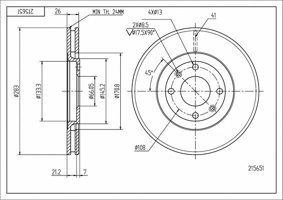 диск тормозной пер. Citroen Xantia, Peugeot 406 (d283x26mm) 95->  (HART)