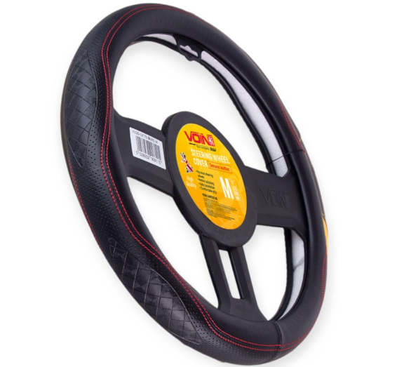 чехол руля  M  кожа  (37 - 39 см)  черный Vitol  перфор. вставка, один шов, белая основа VLOD-L2164 BK/RD M - зображення 3