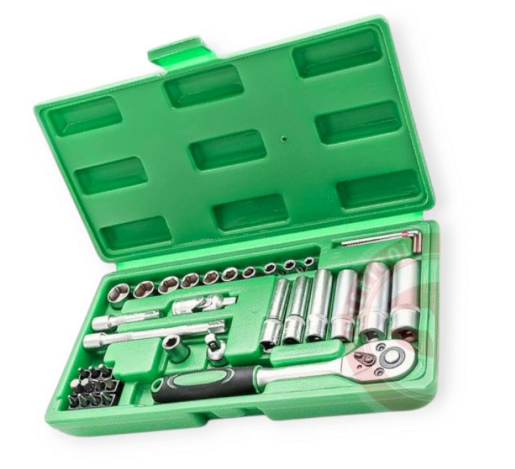 набор инструмента  1/4"  36 шт,  4-13 мм с трещ., удленит., кардан, биты