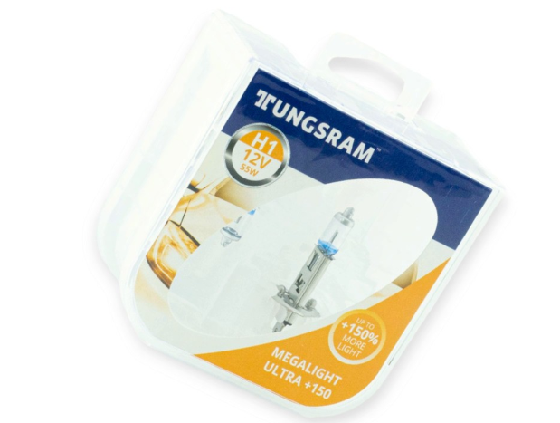 лампа  H1 12V 55 W Tungsram Megalight Ultra +150% пласт.бокс