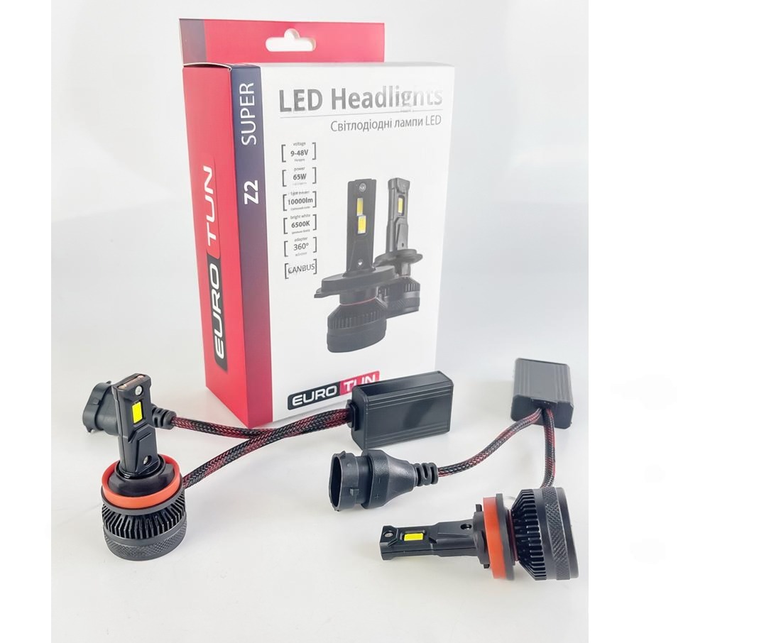 лампа LED H8/H9/H11/H16 12V-24V  65W EUROTUN Z2 10000L 6500K CAN BUS радиатор с вентилят.