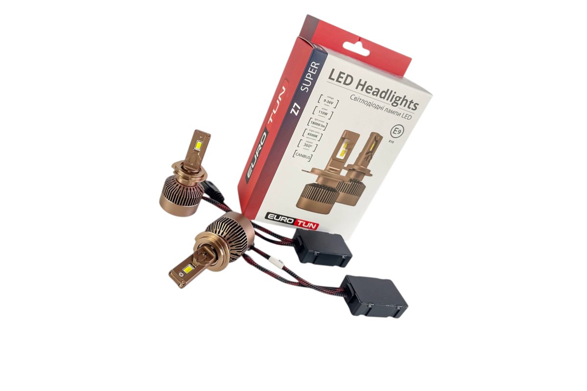 лампа LED H7 12V-24V 110W EUROTUN Z7 18000L 6500K CAN BUS радиатор с вентилят.
