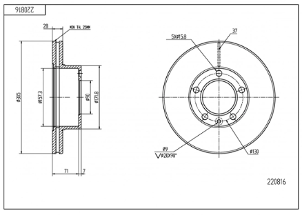 диск тормозной пер. Renault Master (98-10) (305mm28mm)  (HART)