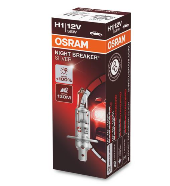 лампа  H1 12V 55 W OSRAM Silverstar Night Breaker Silver+100%