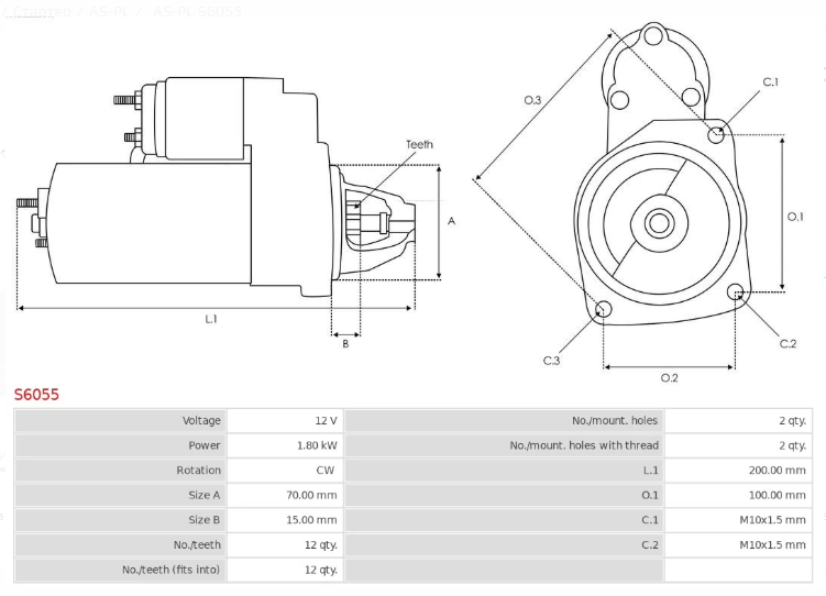стартер MB Sprinter (W906/W907), Vito (W639) 03-> OM651 (12V/1.8kw) (z=12)  (AS-PL)