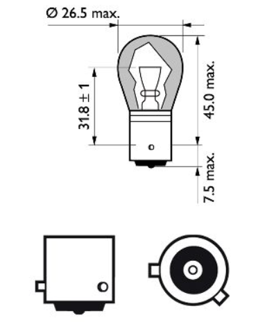 лампа A 12V PY21W BAU15s PHILIPS ORANGE смещ, цоколь 12496NACP - зображення 2