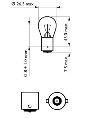 лампа A 12V P21W BA15s PHILIPS 12498CP - зображення 2