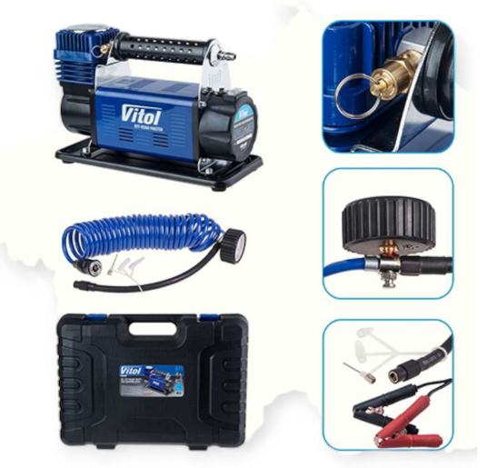 компрессор Vitol  10атм/160л/50А/7м шланг спирал с ман. и дефлятором/клемы/насадки/кейс K-71 - зображення 3