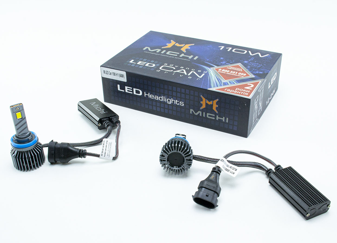лампа LED H8/H9/H11/H16 12V-24V 110W MICHI 5500K 5300L CAN BUS радиатор с вентилят.