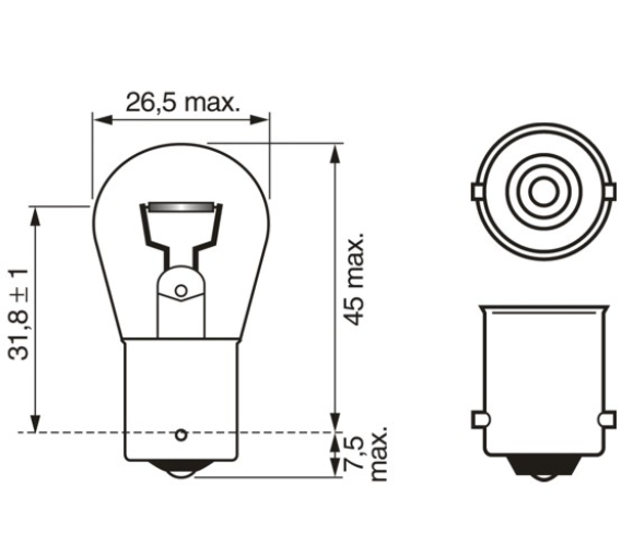 лампа A 12V P21W BA15s BOSCH (пара) 1987301017 - зображення 2