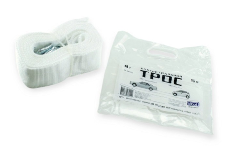 трос буксир. лента   8 т х 5,0м х 75мм крюк/белый/кулек Vitol