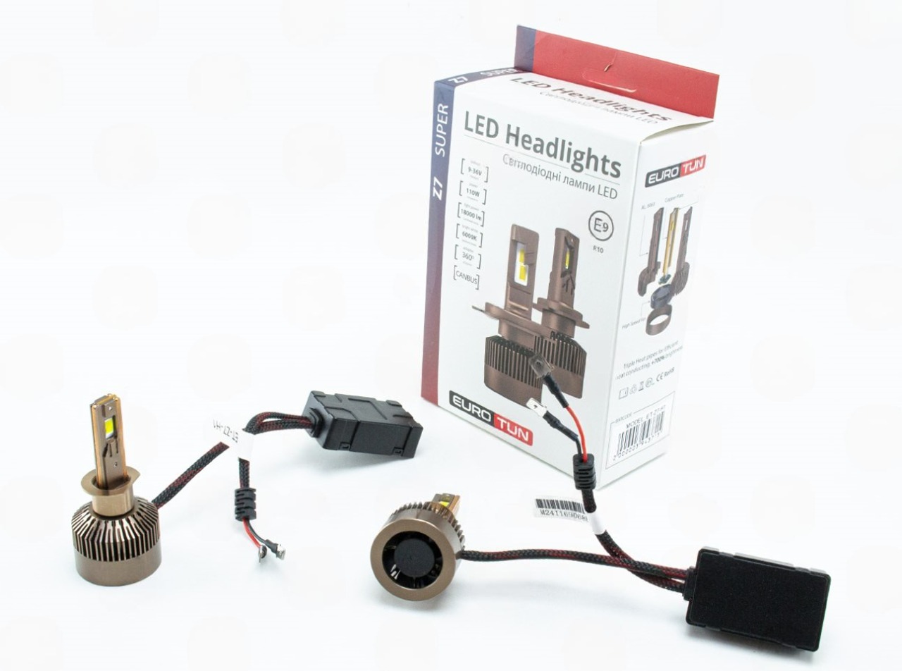 лампа LED H1 12V-24V 110W EUROTUN Z7 18000L 6500K CAN BUS радиатор с вентилят.