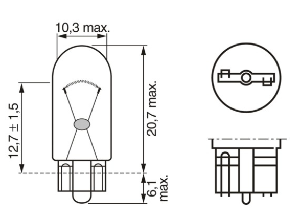 лампа БЦ 12V 5W W2.1х9.5d BOSCH (пара)