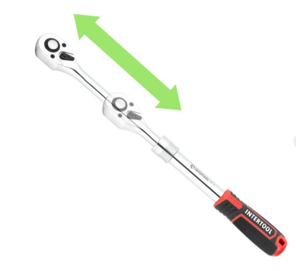 трещетка телескопическая с квадратом 3/8" 72 зуба 228-327 мм CrV Intertool