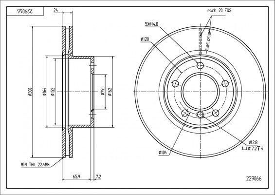 диск тормозной пер. BMW 1 (E81), 3 (E90) (300x24mm)  (HART)