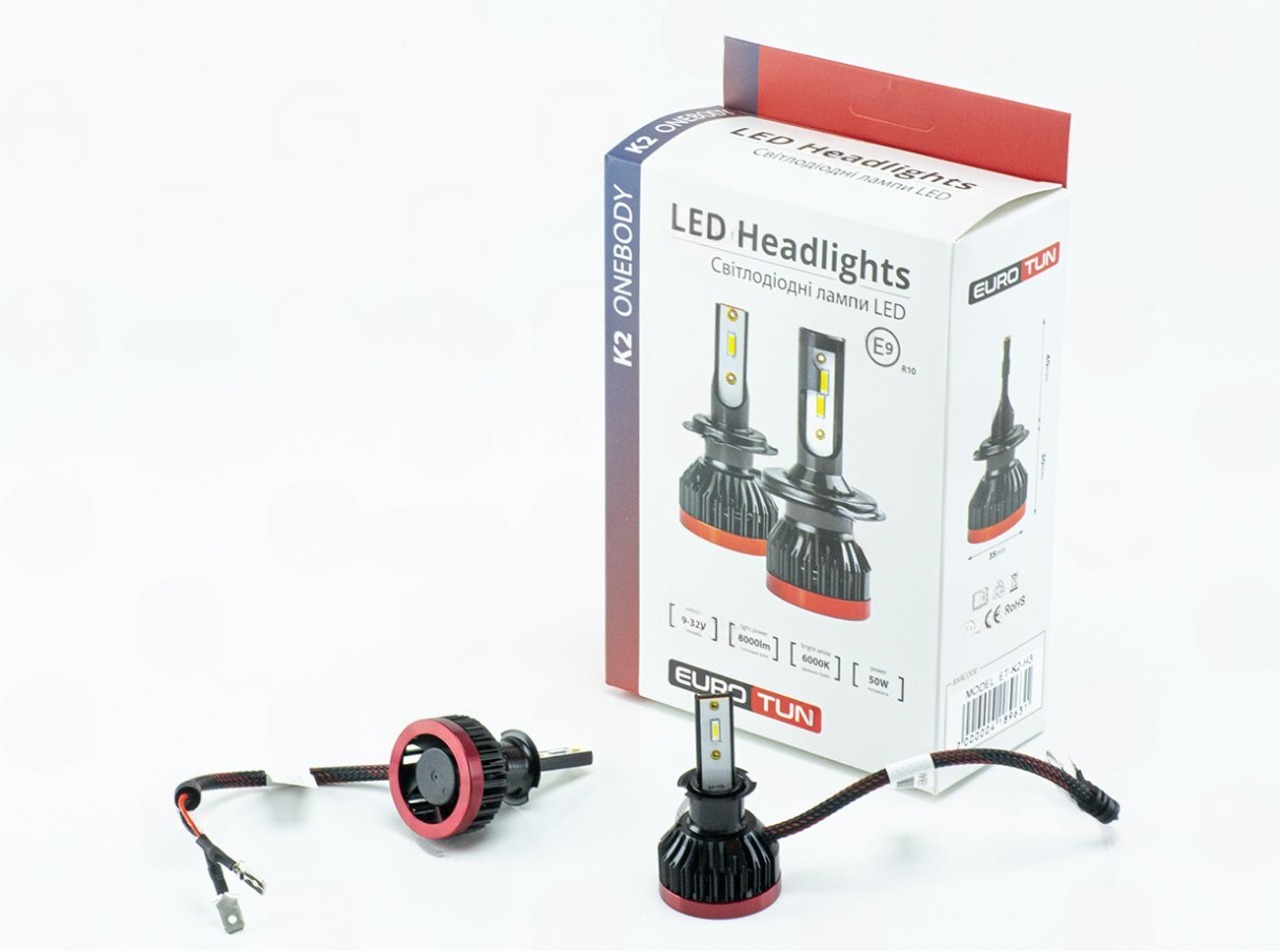 лампа LED H3 12V  50W EUROTUN K2 8000L 6000K радиатор с вентилят.