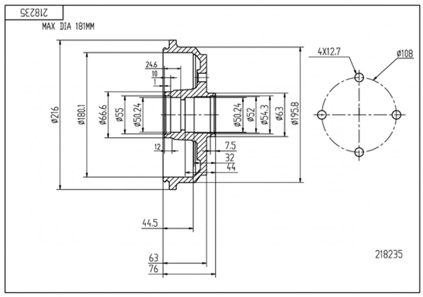 барабан тормозной Ford Escort 90-> (d180x44)  (HART) 218 235 - зображення 2