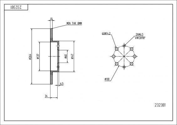 диск тормозной зад. Fiat Punto 02-> (d264x10mm)  (HART)