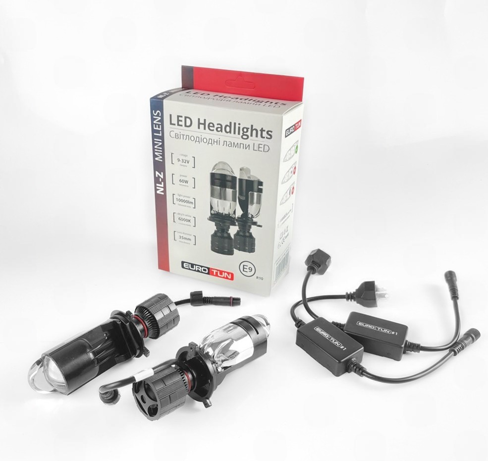 лампа LED с линзой H4 12V-24V  60W EUROTUN NL-Z 10000L 6000К CAN BUS радиатор с вентилят.